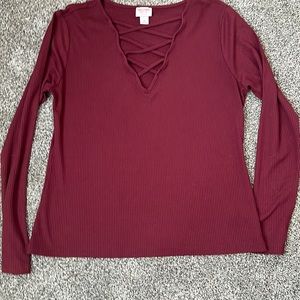 Mossimo Burgundy Deep V-neck cross front